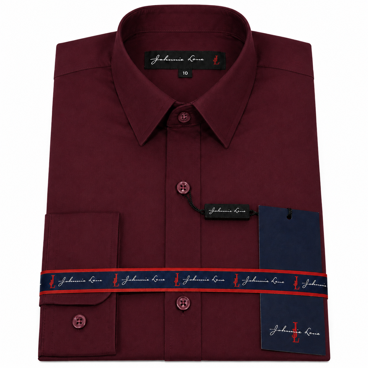 Johnnie Lene Boys Slim Fit Long Sleeve Sateen Dress Shirt - Wine