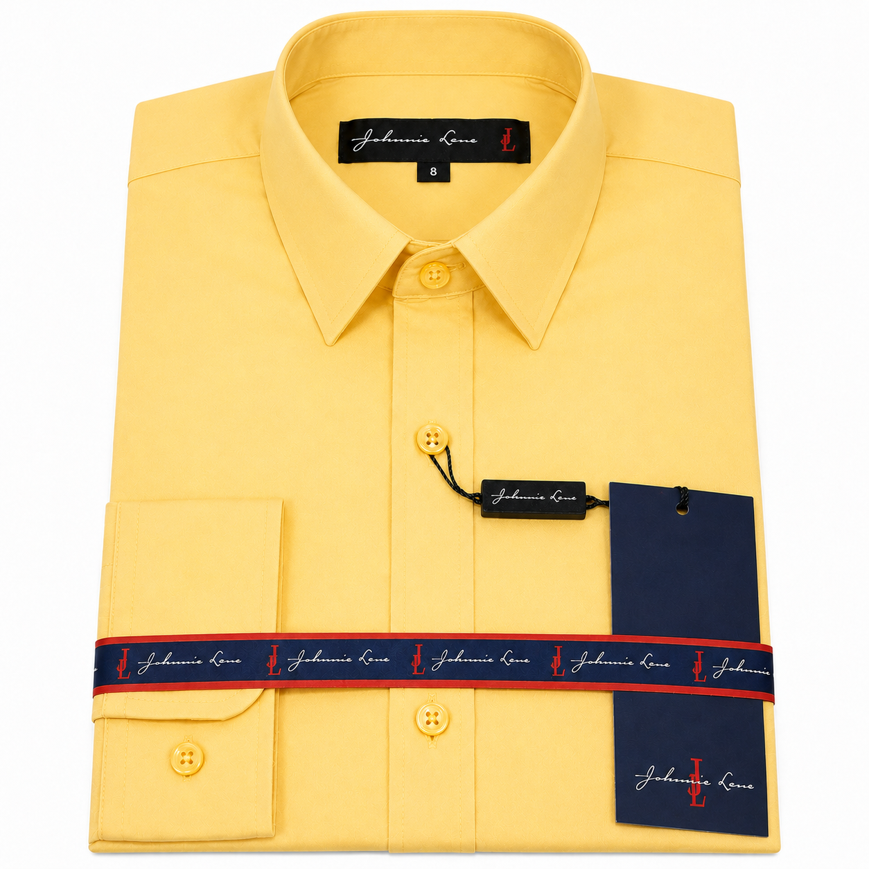 Johnnie Lene Boys Slim Fit Long Sleeve Sateen Dress Shirt - Yellow