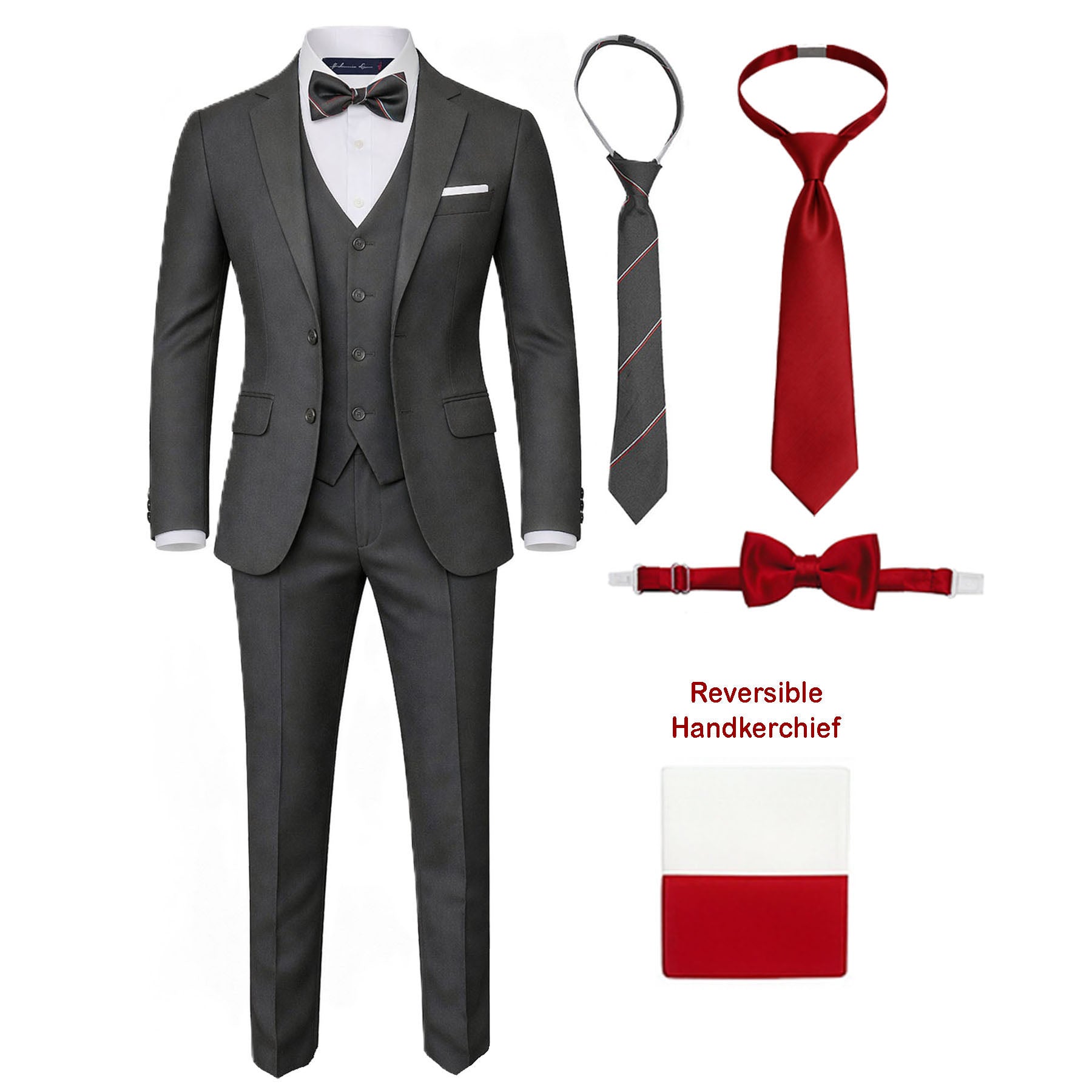 9 Piece Boys Formal Slim Fit Suit Set and Tuxedo Complete Kids Outfit