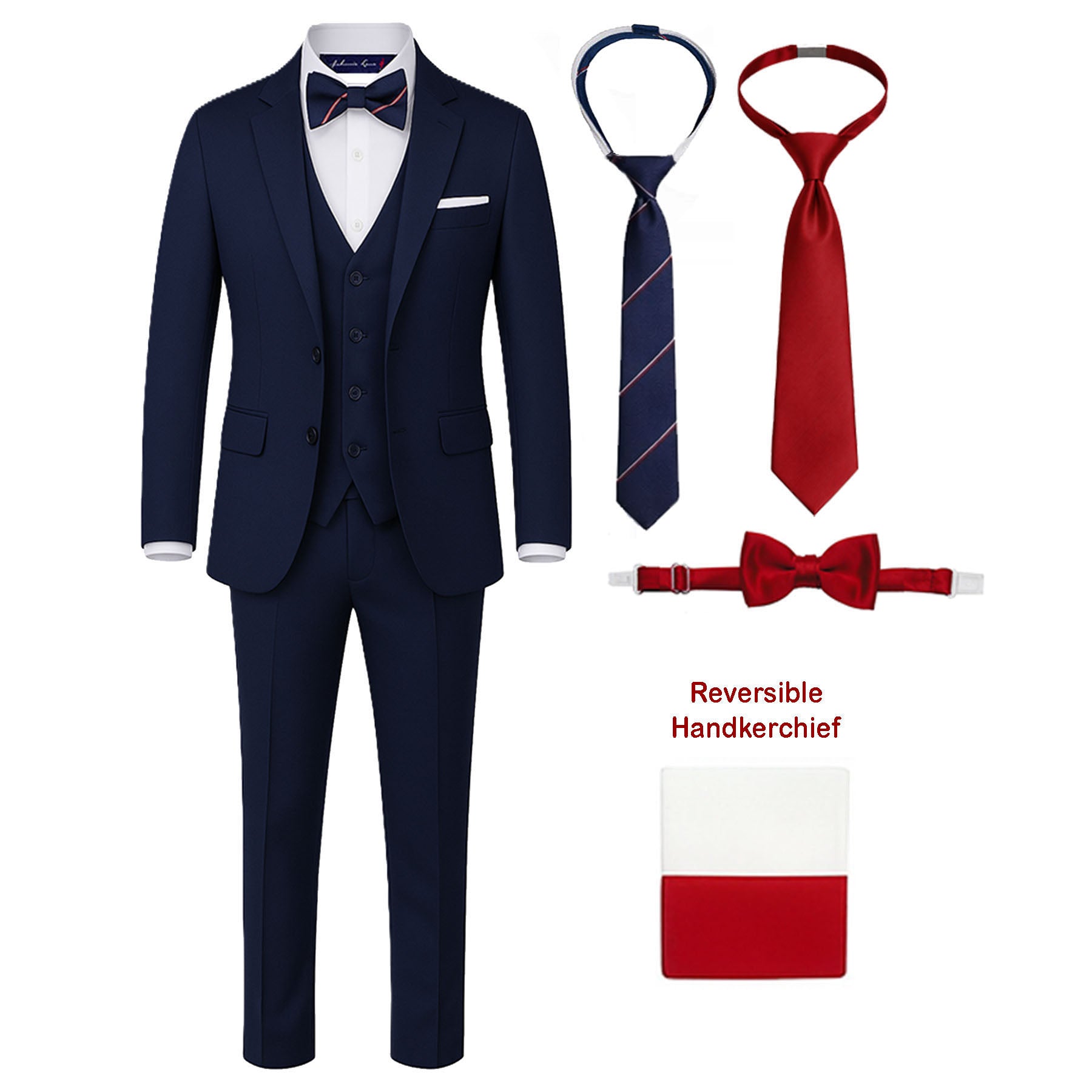 9 Piece Boys Formal Slim Fit Suit Set and Tuxedo Complete Kids Outfit