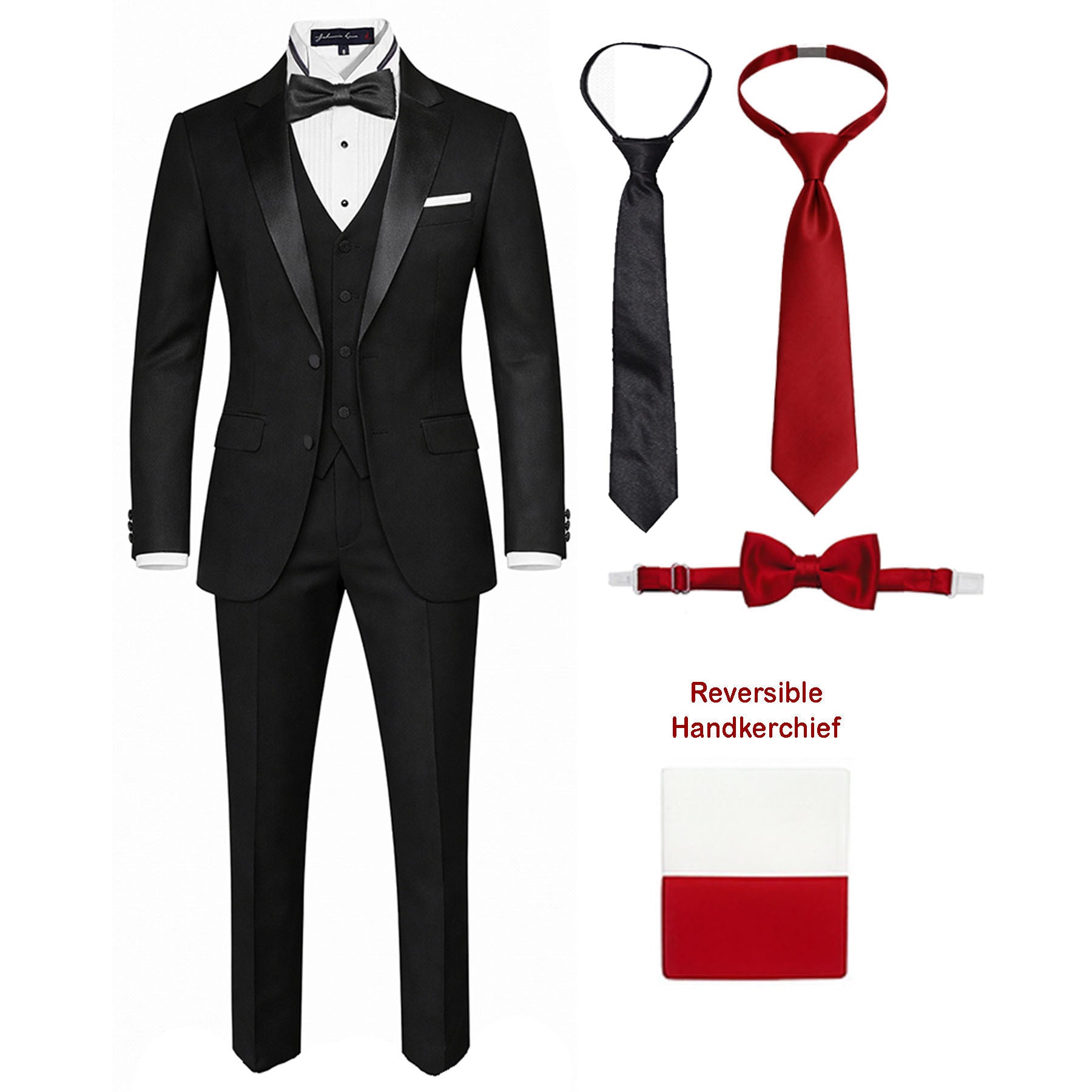 9 Piece Boys Formal Slim Fit Suit Set and Tuxedo Complete Kids Outfit