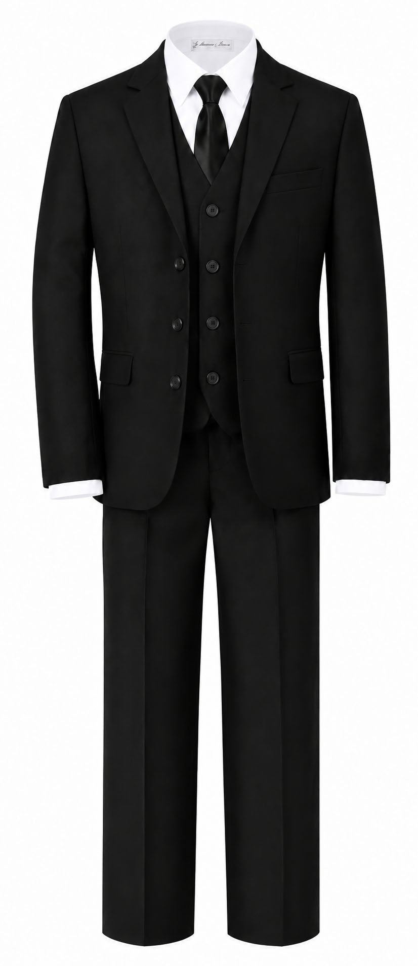 Johnnie Lene Boy's Suit Set: Blazer Vest Pants Shirt Tie Infants to Teen - Black Husky