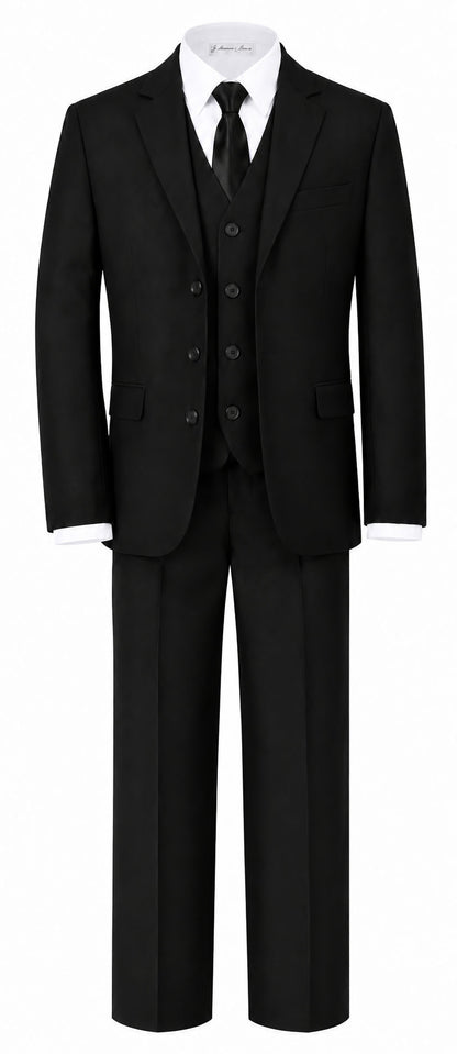 Johnnie Lene Boy's Suit Set: Blazer Vest Pants Shirt Tie Infants to Teen - Black Husky