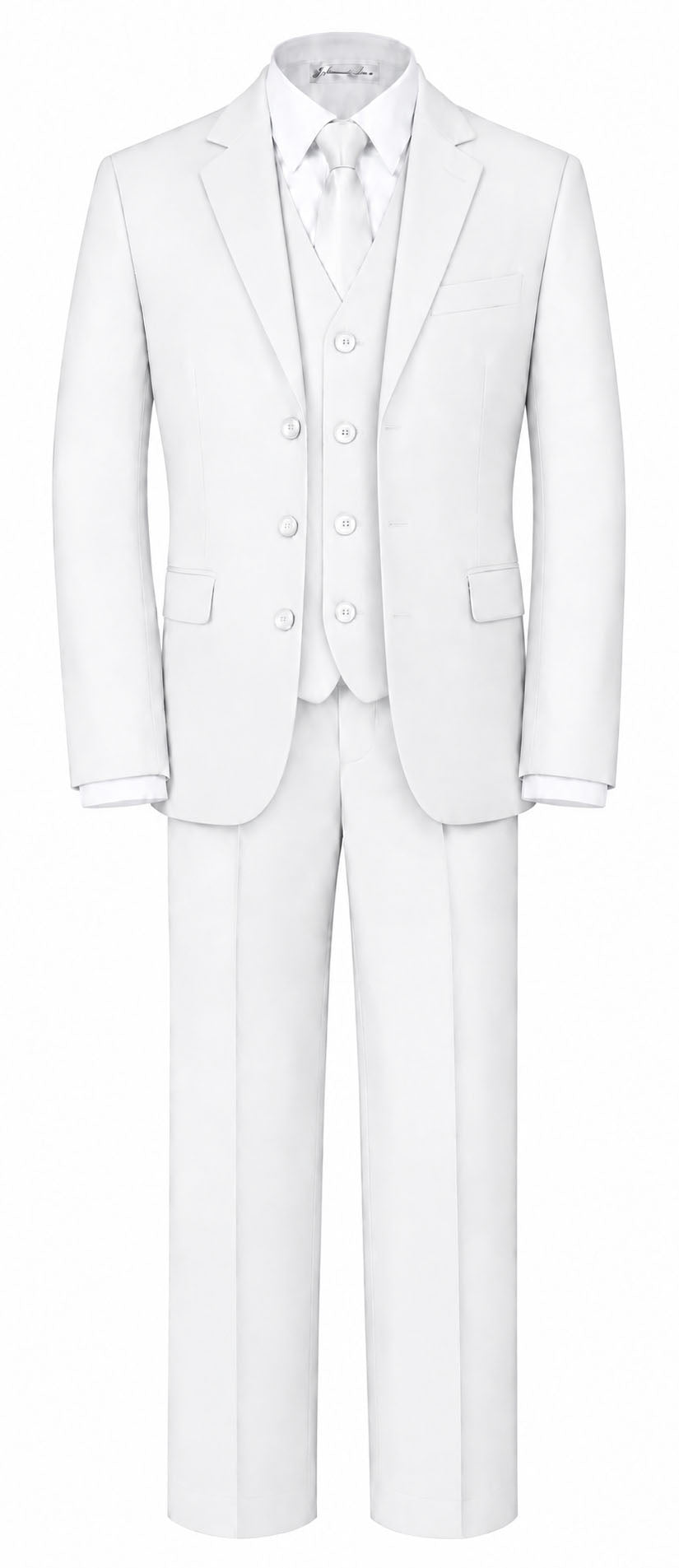 Johnnie Lene Boy's Suit Set: Blazer Vest Pants Shirt Tie Infants to Teen - White