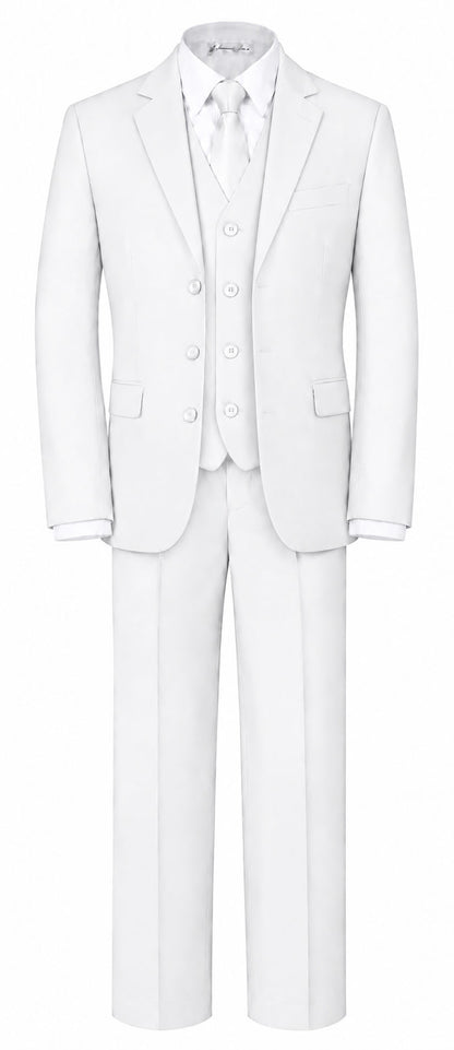 Johnnie Lene Boy's Suit Set: Blazer Vest Pants Shirt Tie Infants to Teen - White