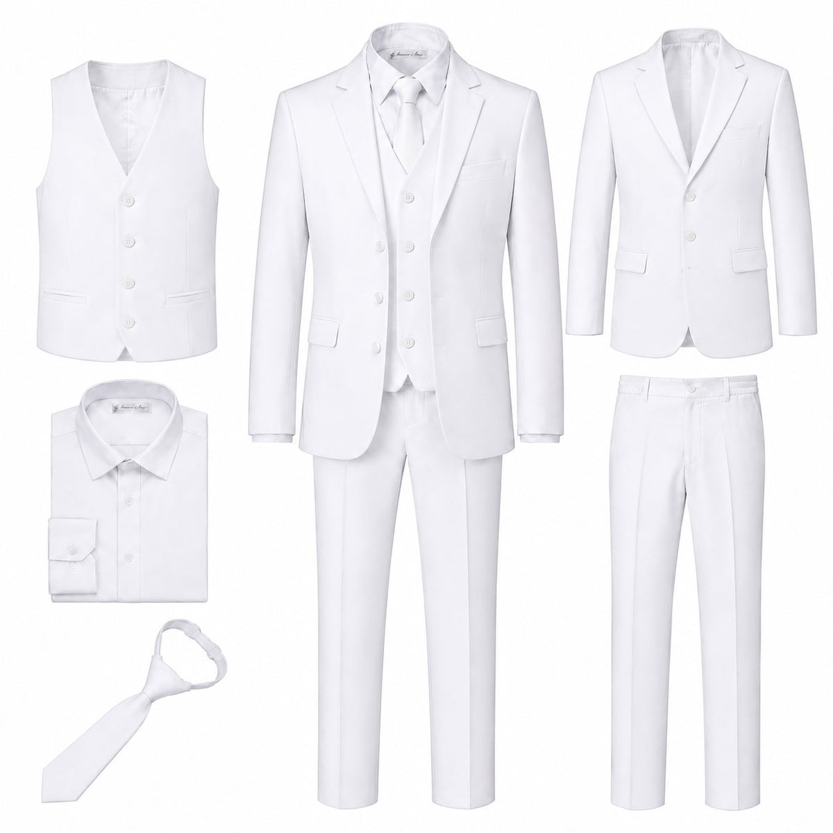 Johnnie Lene Boy's Suit Set: Blazer Vest Pants Shirt Tie Infants to Teen - White
