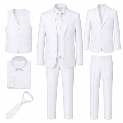 Johnnie Lene Boy's Suit Set: Blazer Vest Pants Shirt Tie Infants to Teen - White