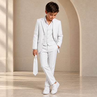 Johnnie Lene Boy's Suit Set: Blazer Vest Pants Shirt Tie Infants to Teen - White
