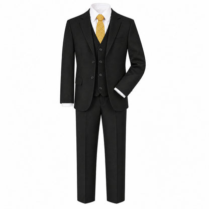 Johnnie Lene Boy's Suit Set: Blazer Vest Pants Shirt Tie Infants to Teen - Black