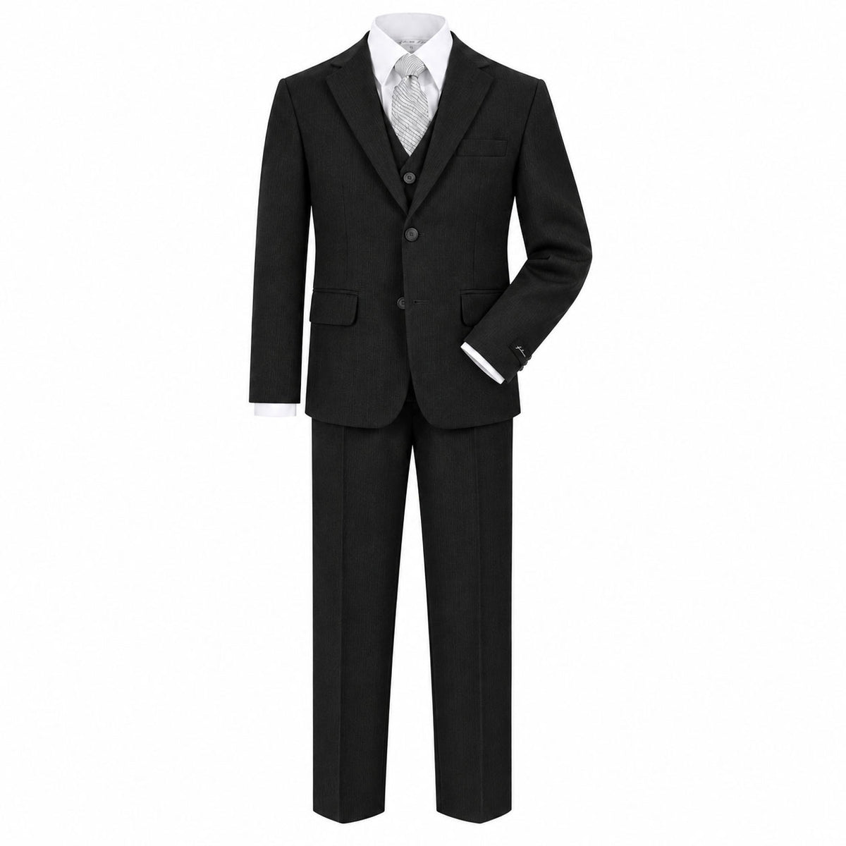 Johnnie Lene Boy's Suit Set: Blazer Vest Pants Shirt Tie Infants to Teen - Charcoal