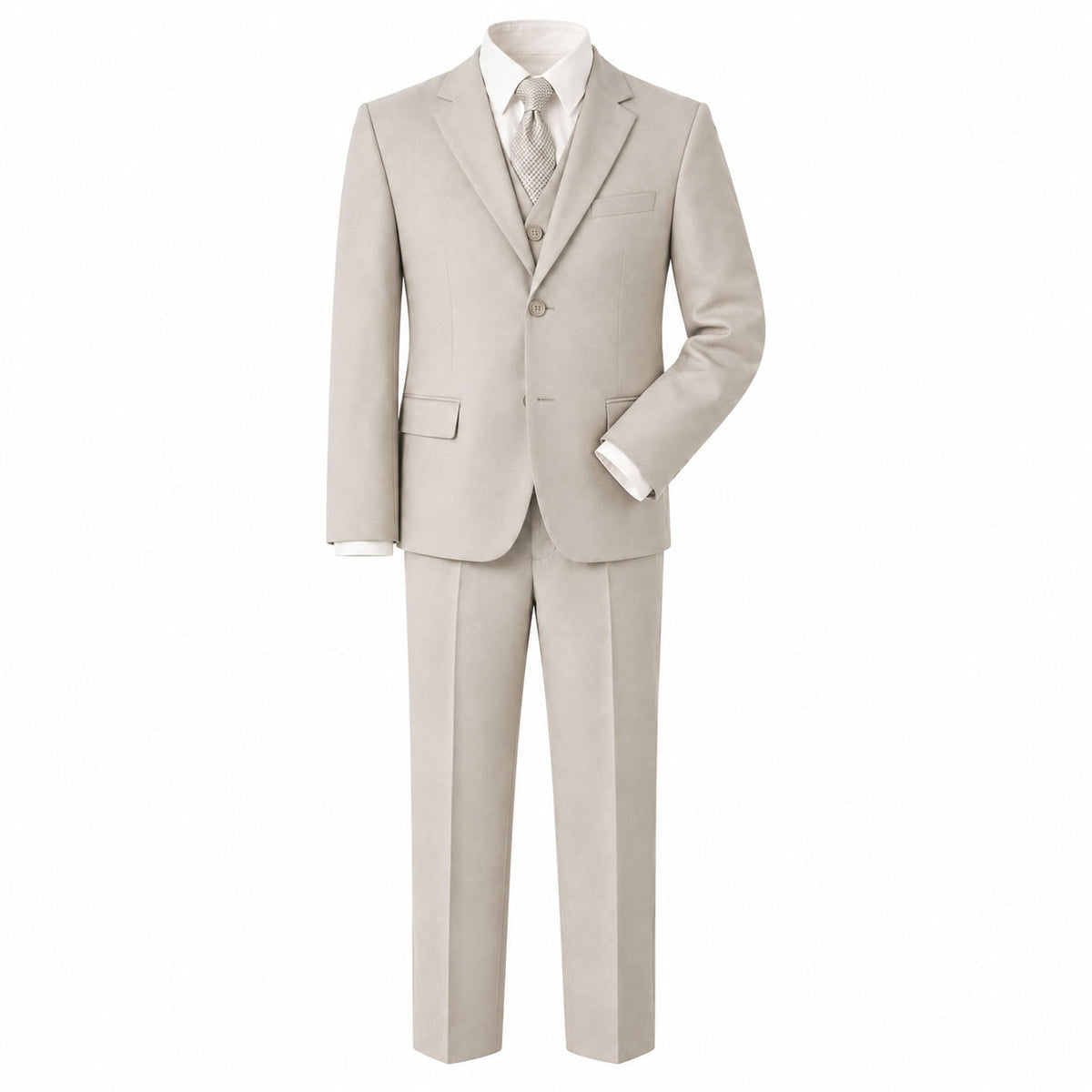 Johnnie Lene Boy's Suit Set: Blazer Vest Pants Shirt Tie Infants to Teen - Natural