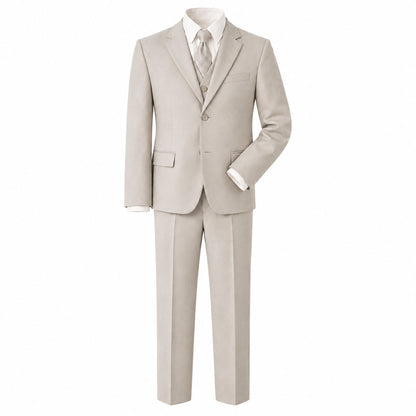 Johnnie Lene Boy's Suit Set: Blazer Vest Pants Shirt Tie Infants to Teen - Natural