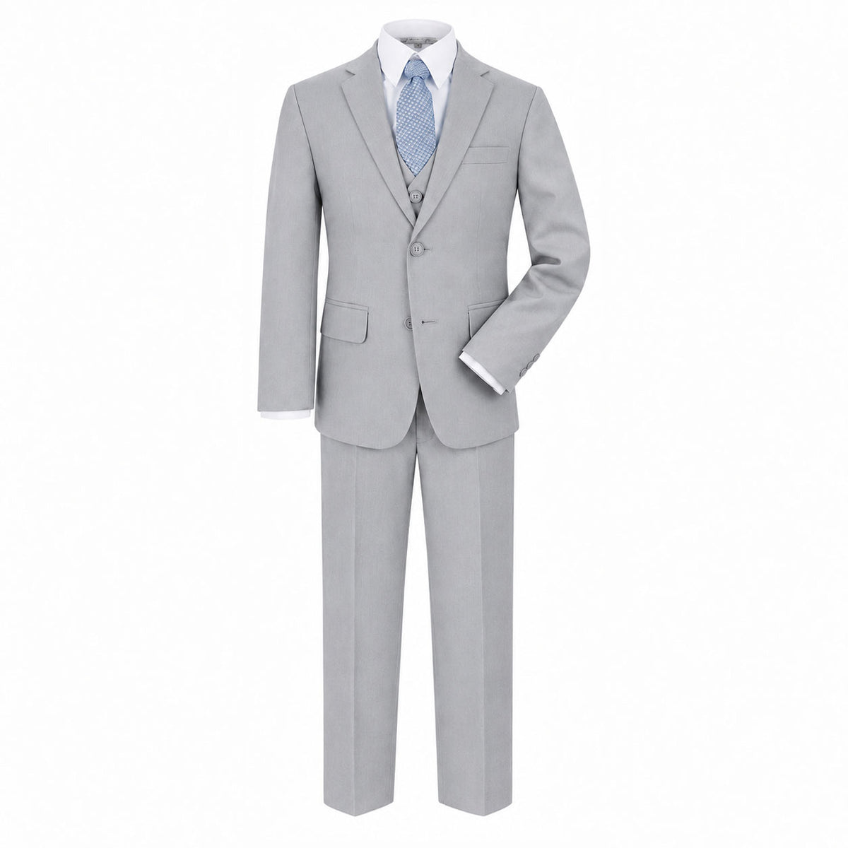 Johnnie Lene Boy's Suit Set: Blazer Vest Pants Shirt Tie Infants to Teen - Silver
