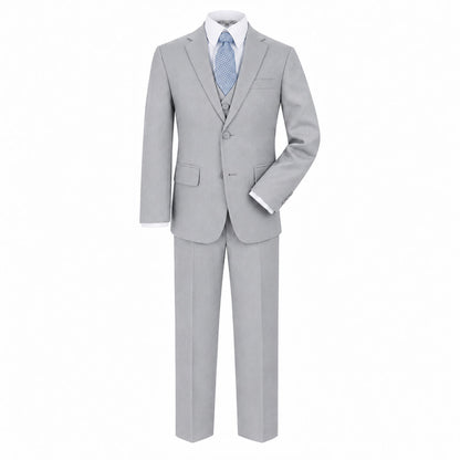 Johnnie Lene Boy's Suit Set: Blazer Vest Pants Shirt Tie Infants to Teen - Silver