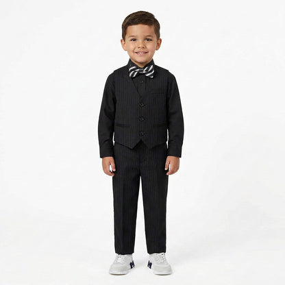 Johnnie Lene Boys 5-Piece Pinstripe Formal Vest Set with Dress Shirt, Pants, Necktie & Bow Tie, Available in 24 Colors
