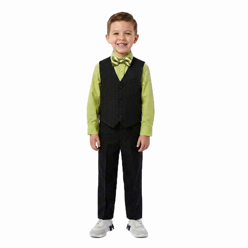 Johnnie Lene Boys 5-Piece Pinstripe Formal Vest Set with Dress Shirt, Pants, Necktie & Bow Tie, Available in 24 Colors