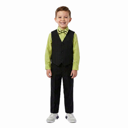 Johnnie Lene Boys 5-Piece Pinstripe Formal Vest Set with Dress Shirt, Pants, Necktie & Bow Tie, Available in 24 Colors