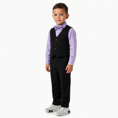 Johnnie Lene Boys 5-Piece Pinstripe Formal Vest Set with Dress Shirt, Pants, Necktie & Bow Tie, Available in 24 Colors