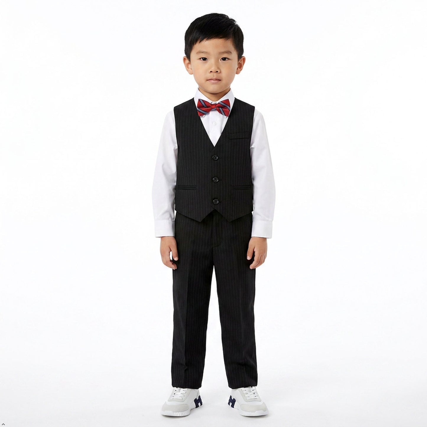 Johnnie Lene Boys 5-Piece Pinstripe Formal Vest Set with Dress Shirt, Pants, Necktie & Bow Tie, Available in 24 Colors