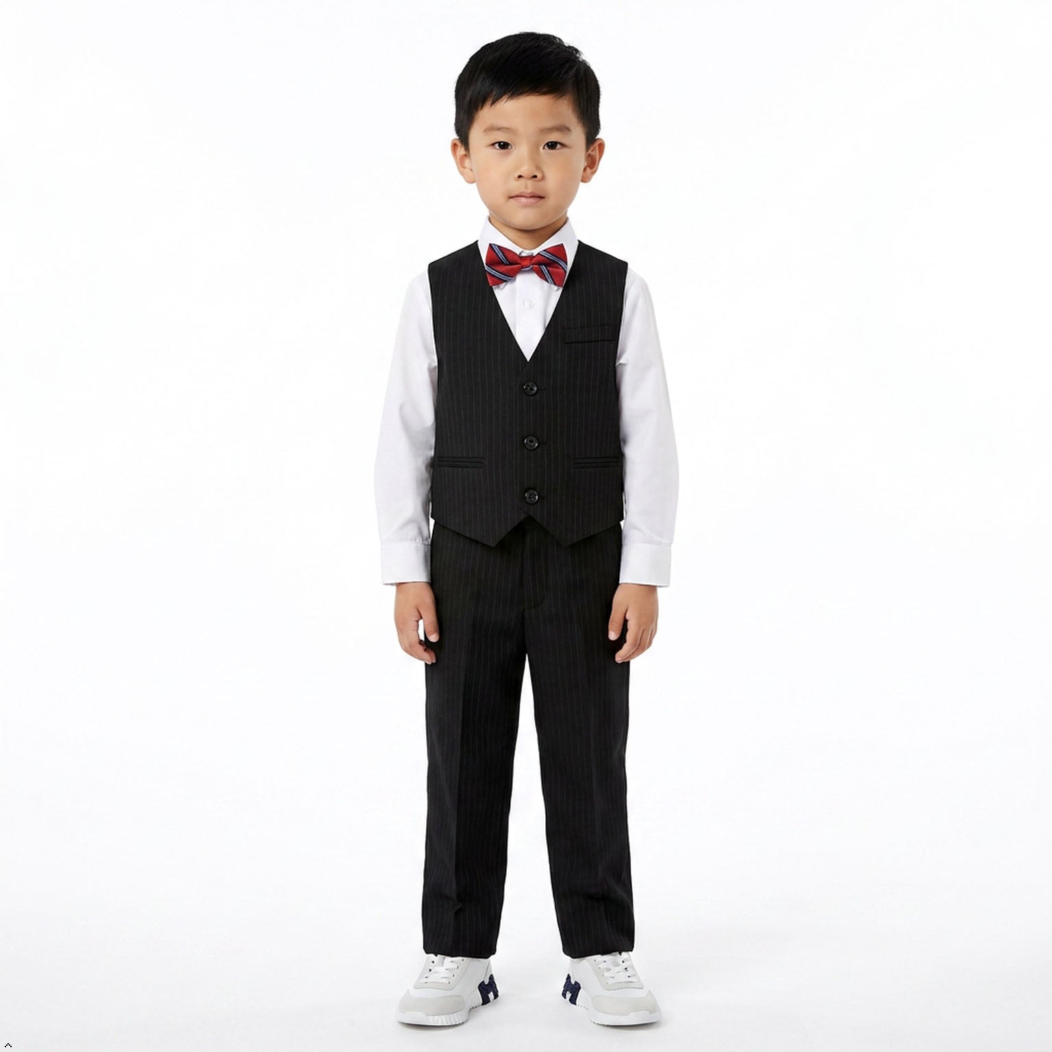 Johnnie Lene Boys 5-Piece Pinstripe Formal Vest Set with Dress Shirt, Pants, Necktie & Bow Tie, Available in 24 Colors