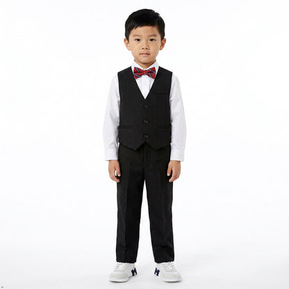 Johnnie Lene Boys 5-Piece Pinstripe Formal Vest Set with Dress Shirt, Pants, Necktie & Bow Tie, Available in 24 Colors