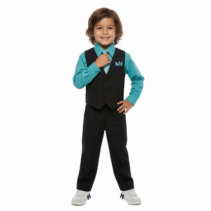 Johnnie Lene Boys 5-Piece Pinstripe Formal Vest Set with Dress Shirt, Pants, Necktie & Bow Tie, Available in 24 Colors - Black/Dark Hawaiian