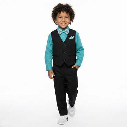 Johnnie Lene Boys 5-Piece Pinstripe Formal Vest Set with Dress Shirt, Pants, Necktie & Bow Tie, Available in 24 Colors