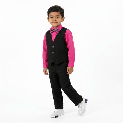 Johnnie Lene Boys 5-Piece Pinstripe Formal Vest Set with Dress Shirt, Pants, Necktie & Bow Tie, Available in 24 Colors