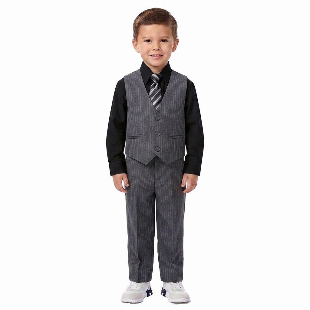 Johnnie Lene Boys 5-Piece Pinstripe Formal Vest Set - Gray Collection image 18