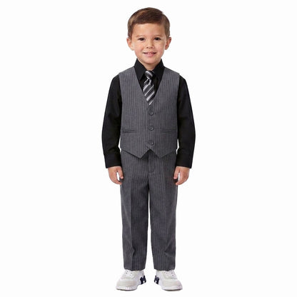 Johnnie Lene Boys 5-Piece Pinstripe Formal Vest Set - Gray Collection image 18