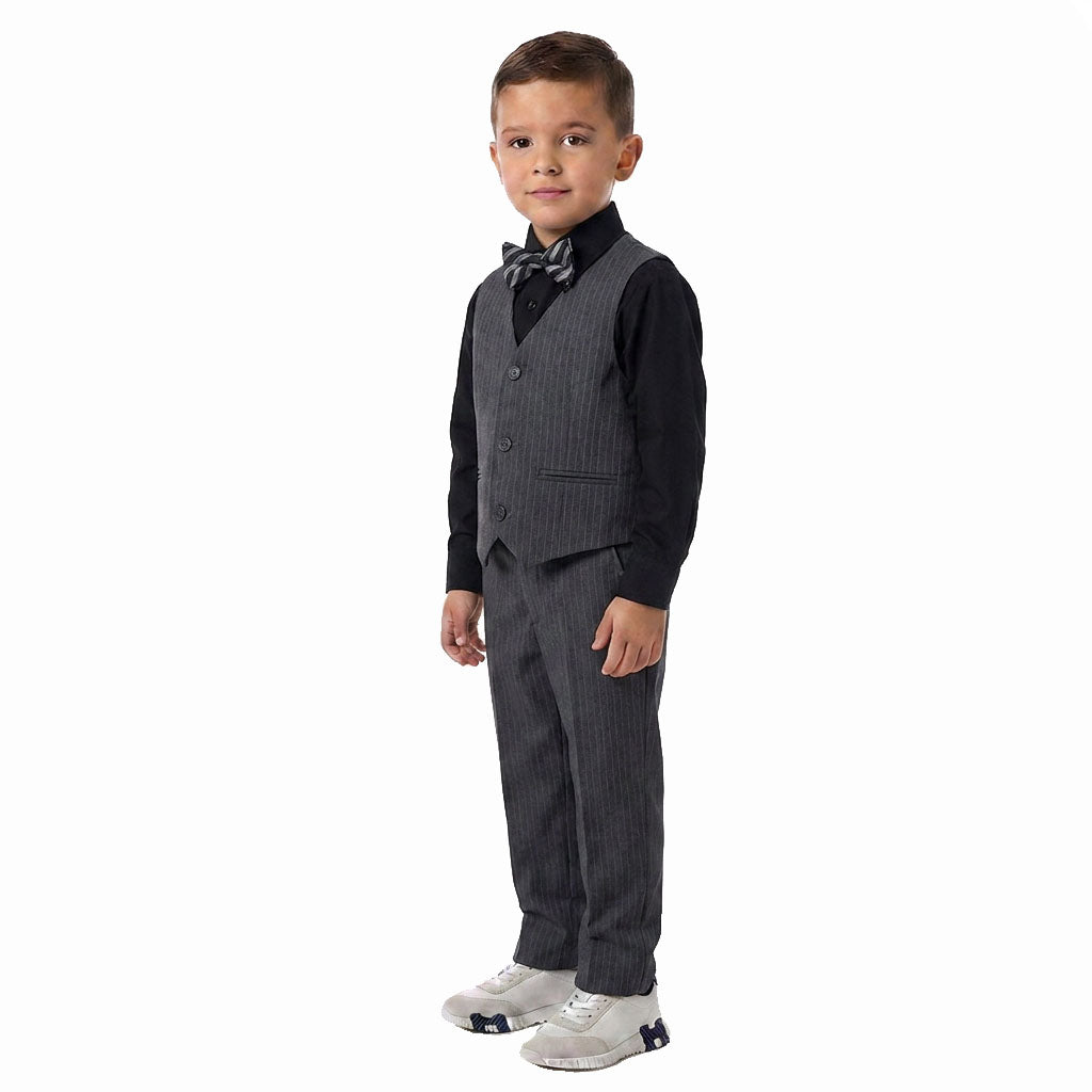 Johnnie Lene Boys 5-Piece Pinstripe Formal Vest Set - Gray Collection image 19