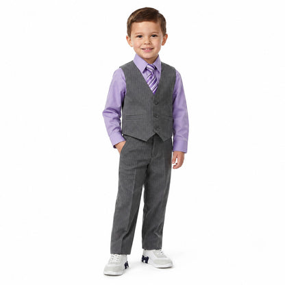 Johnnie Lene Boys 5-Piece Pinstripe Formal Vest Set - Gray Collection image 14