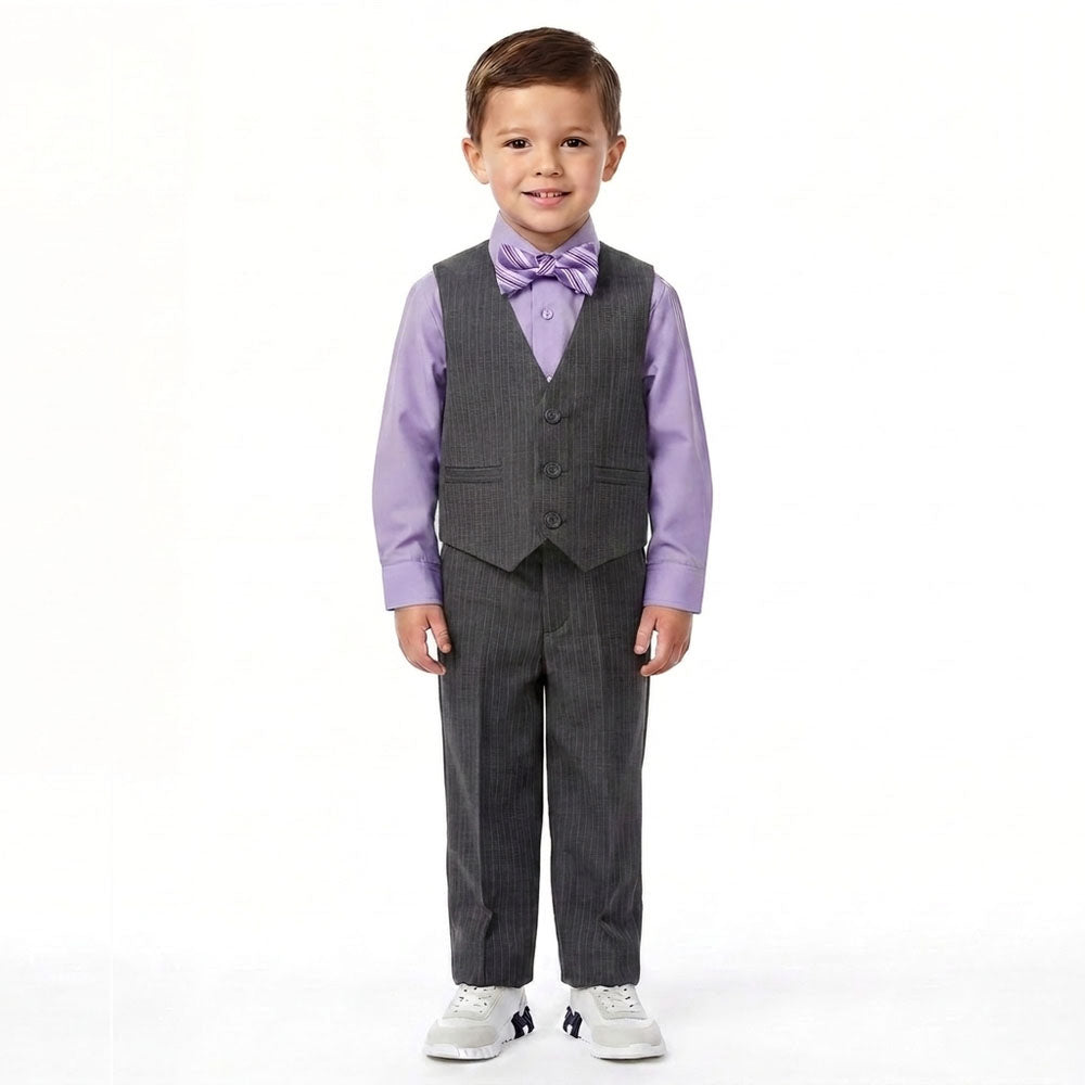 Johnnie Lene Boys 5-Piece Pinstripe Formal Vest Set - Gray Collection image 15