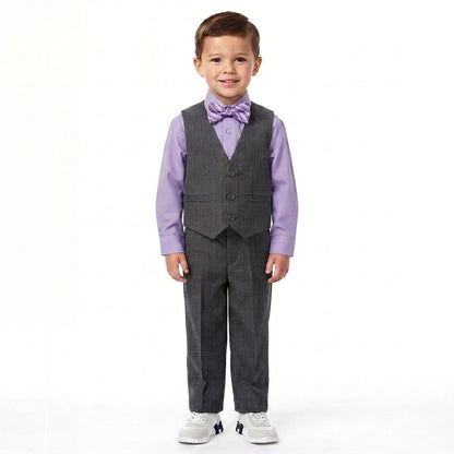 Johnnie Lene Boys 5-Piece Pinstripe Formal Vest Set - Gray Collection image 15