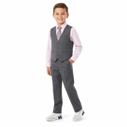 Johnnie Lene Boys 5-Piece Pinstripe Formal Vest Set - Gray Collection image 12