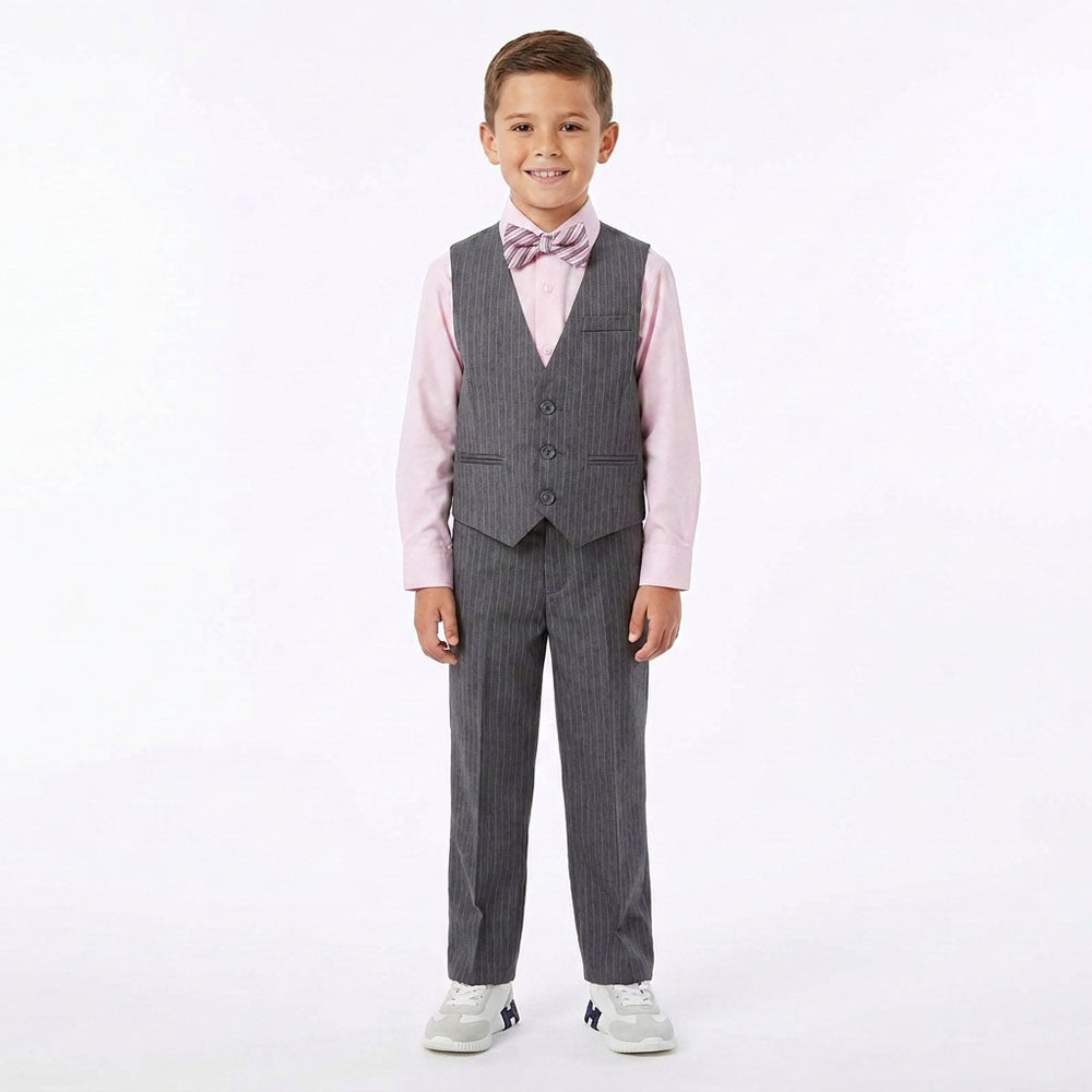 Johnnie Lene Boys 5-Piece Pinstripe Formal Vest Set - Gray Collection image 13