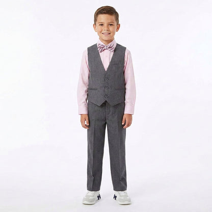 Johnnie Lene Boys 5-Piece Pinstripe Formal Vest Set - Gray Collection image 13