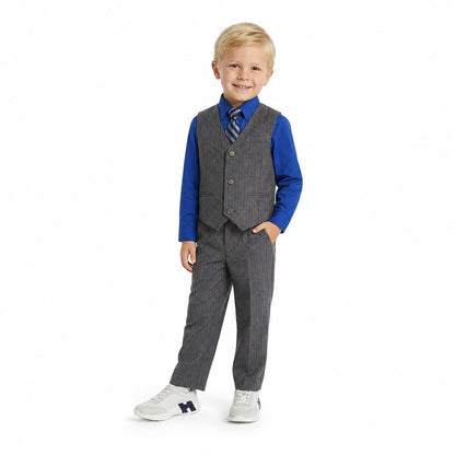 Johnnie Lene Boys 5-Piece Pinstripe Formal Vest Set - Gray Collection image 1