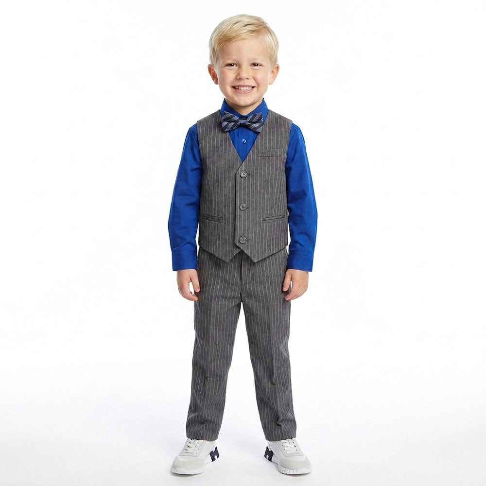 Johnnie Lene Boys 5-Piece Pinstripe Formal Vest Set - Gray Collection image 2