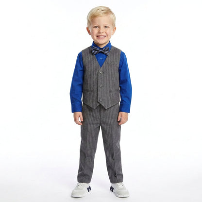 Johnnie Lene Boys 5-Piece Pinstripe Formal Vest Set - Gray Collection image 2