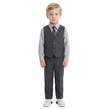 Johnnie Lene Boys 5-Piece Pinstripe Formal Vest Set - Gray Collection image 8