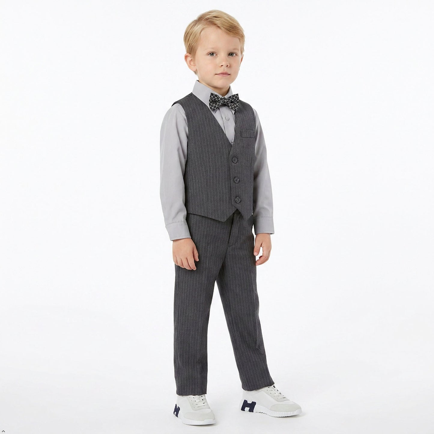 Johnnie Lene Boys 5-Piece Pinstripe Formal Vest Set - Gray Collection image 9