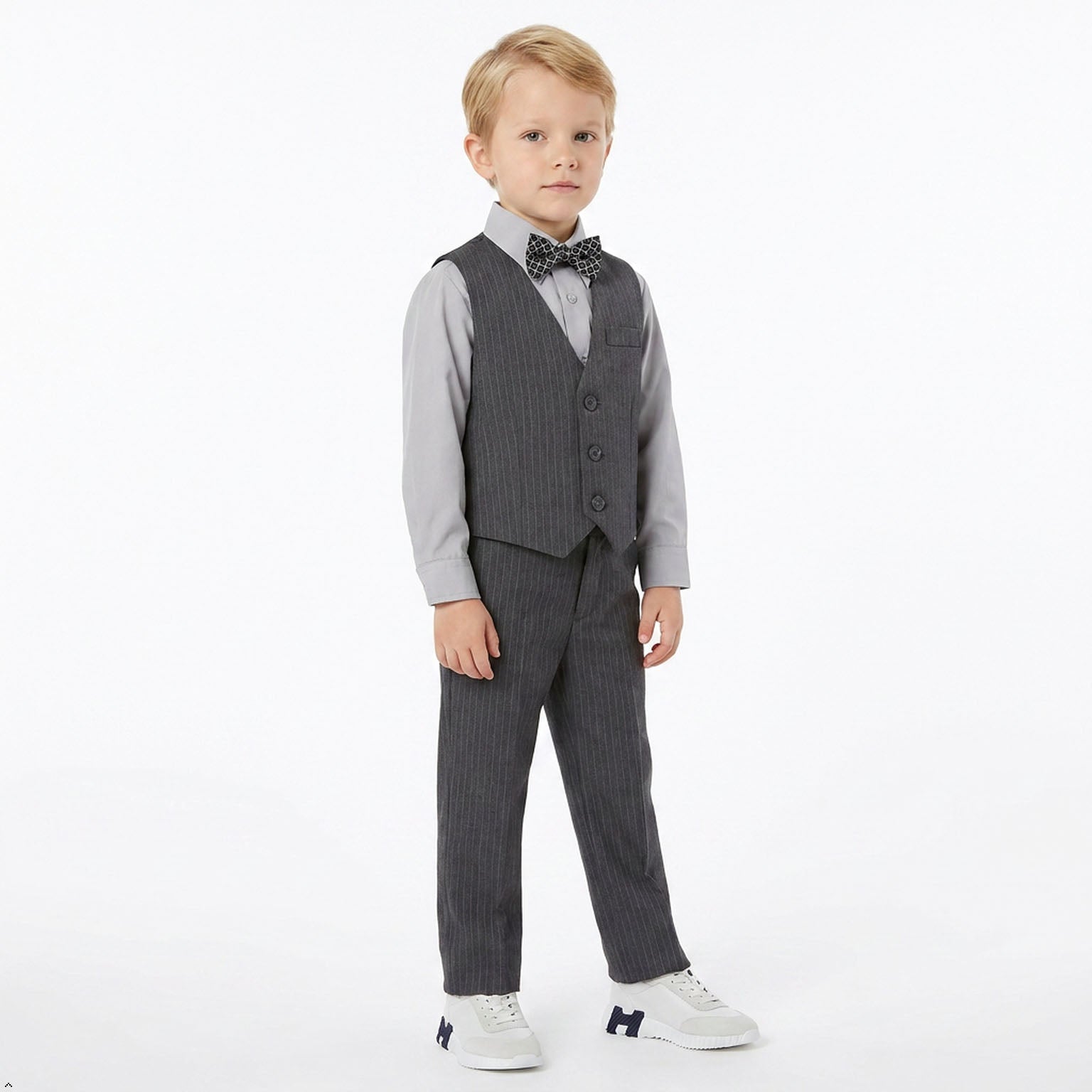 Johnnie Lene Boys 5-Piece Pinstripe Formal Vest Set - Gray Collection image 9
