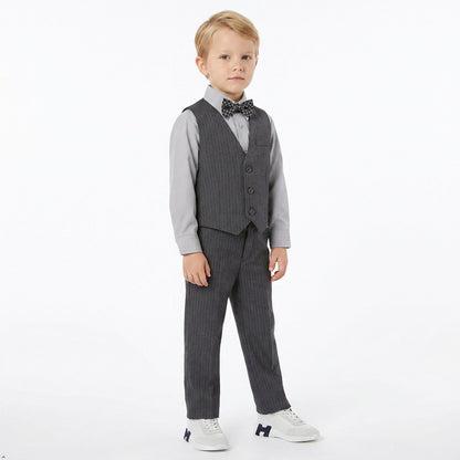 Johnnie Lene Boys 5-Piece Pinstripe Formal Vest Set - Gray Collection image 9