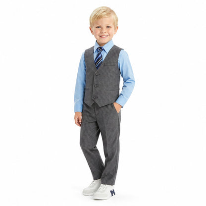 Johnnie Lene Boys 5-Piece Pinstripe Formal Vest Set - Gray Collection image 10