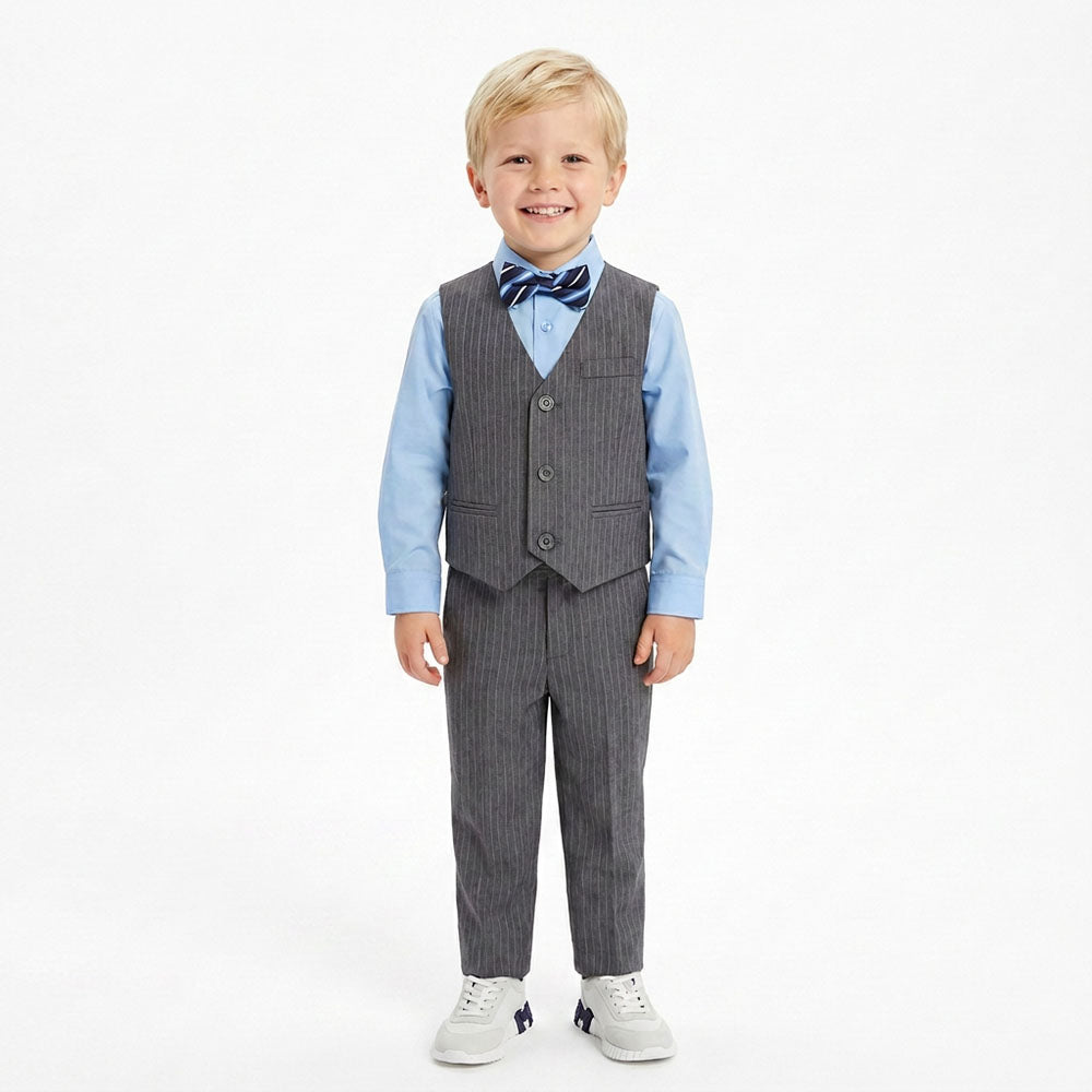 Johnnie Lene Boys 5-Piece Pinstripe Formal Vest Set - Gray Collection image 11
