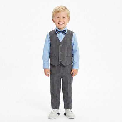 Johnnie Lene Boys 5-Piece Pinstripe Formal Vest Set - Gray Collection image 11