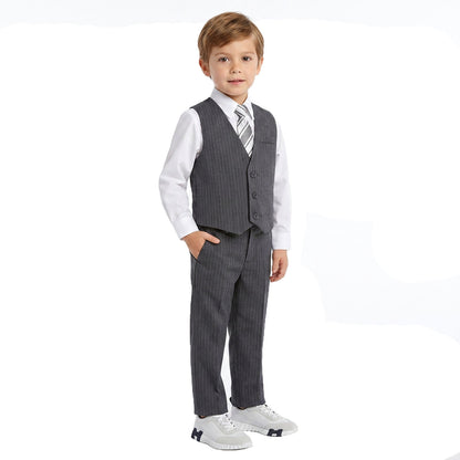 Johnnie Lene Boys 5-Piece Pinstripe Formal Vest Set - Gray Collection image 16