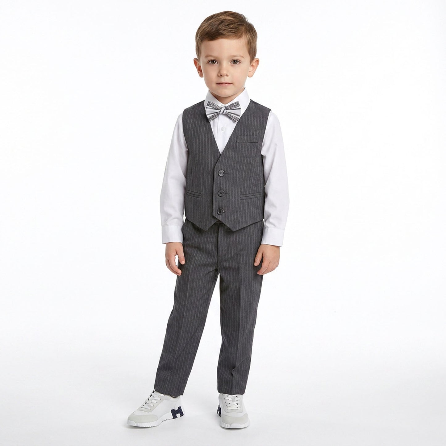 Johnnie Lene Boys 5-Piece Pinstripe Formal Vest Set - Gray Collection image 17