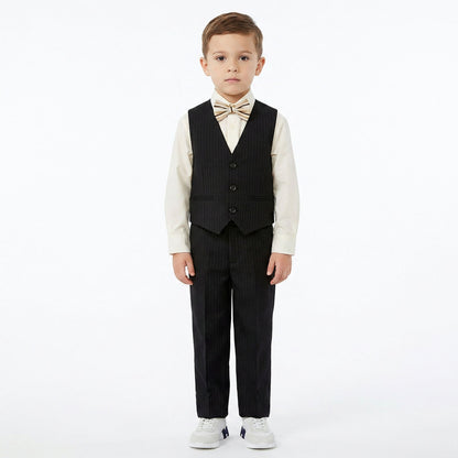 Johnnie Lene Boys 5-Piece Pinstripe Formal Vest Set with Dress Shirt, Pants, Necktie & Bow Tie, Available in 24 Colors